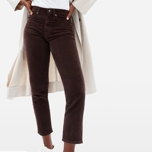 Everlane Cheeky Straight Corduroy Pants in Bitter Chocolate - 30 Crop